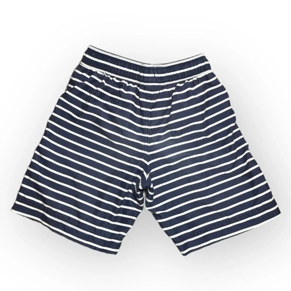 Hanna Andersson Boys Navy White Striped Swim Trunks Board Shorts Bathing Suit